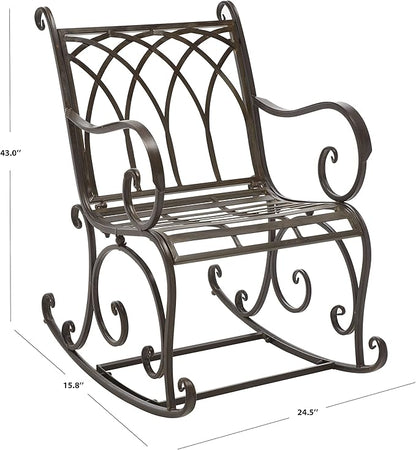 SAFAVIEH Outdoor Collection Medrano Victorian Rustic Brown Wrought Iron Rocking Chair