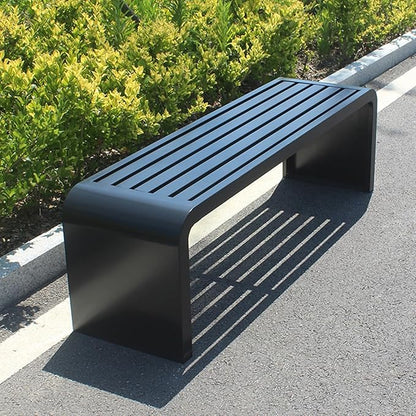 Modern Outdoor Benches Weatherproof Backless Front Porch Bench Metal Garden Benches for Outdoors Sturdy Steel Frame Patio Benches for Outdoors, Backyard, Lawn(Black,150cm(59.05in))