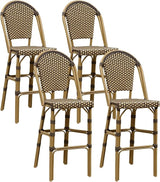 PURPLE LEAF French Bar Stool Set of 4 Bamboo Print Finish Patio Bar Stools with Back Rattan Chairs Wicker Bar Height - Photo 1