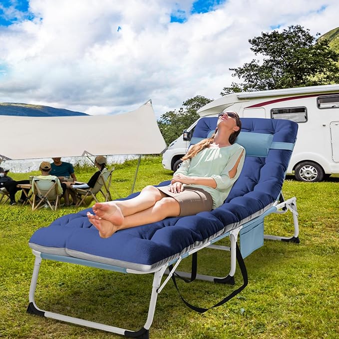 LILYPELLE Folding Chaise Lounge Chair with Mattress, 5 Position Beach Chairs with Face Hole - Photo 5