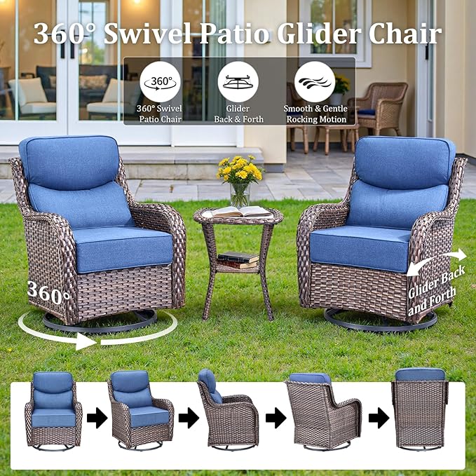 Luxury High Back Patio Furniture Set with 6-Inch Thick Cushions, 8-Pieces Outdoor Furniture with Swivel Chairs - Photo 6