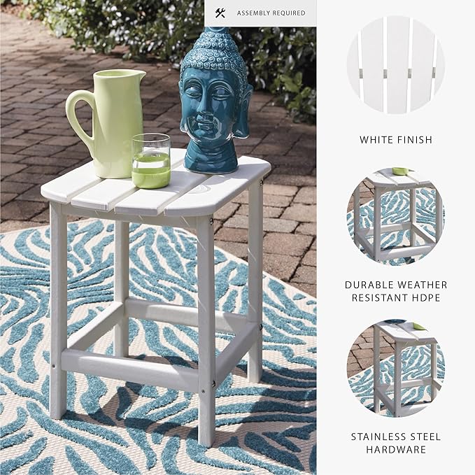 Signature Design by Ashley Sundown Treasure Outdoor Patio HDPE Weather Resistant End Table, White