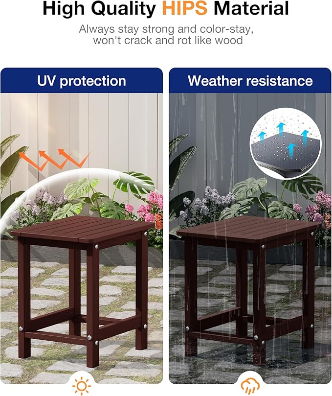YEFU Outdoor Side Table for Patio: 16" HIPS Weather - Resistant Adirondack Tables Set of 2 - Small Square End Table for - Photo 5