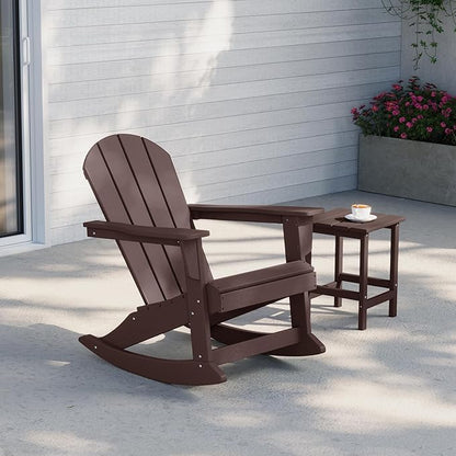 Costaelm Outdoor Adirondack Chair Set of 2, All Weather Resistant Classic Balcony Chair and Fire Pit Chairs, Plastic Outdoor Porch Furniture Rocking Chair High Back HDPE Poly Lumber, Dark Brown