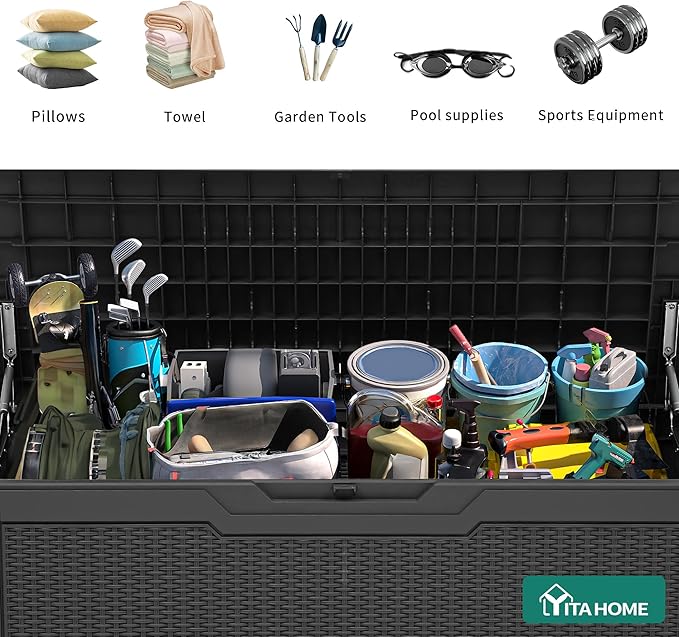 YITAHOME 80 Gallon Outdoor Storage Box, Large Water Resistant Resin Deck Box - Photo 4