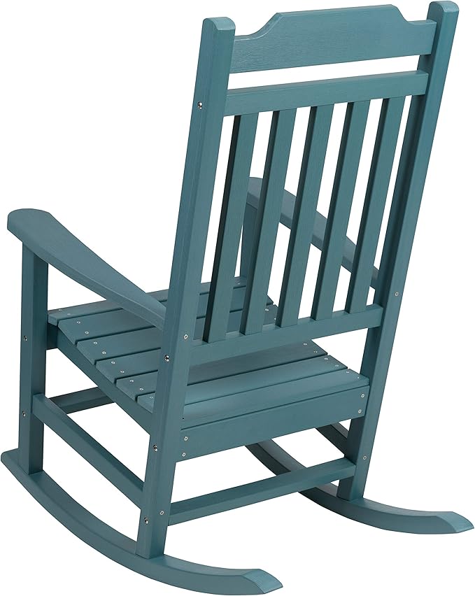 Flash Furniture Set of 2 Winston All-Weather Rocking Chair in Teal Faux Wood