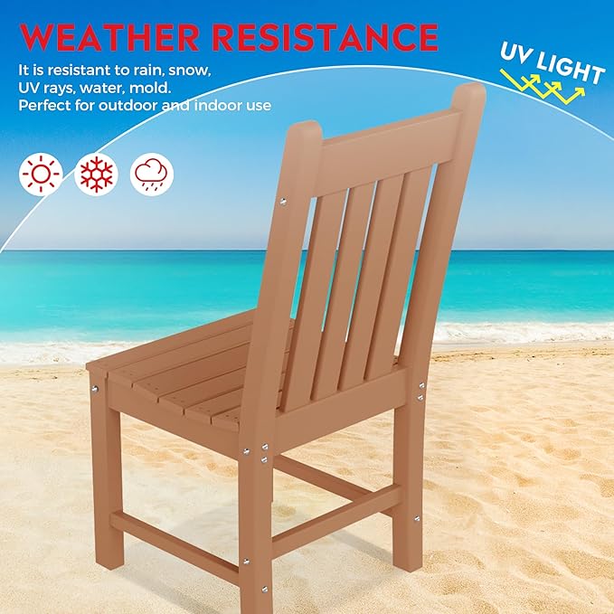 Costaelm Armless Outdoor Chair, Patio Adirondack Chair, HDPE Poly Lumber Waterproof Restaurant Bistro Kitchen Dining Chair for Outside Porch Backyard Garden, Teak