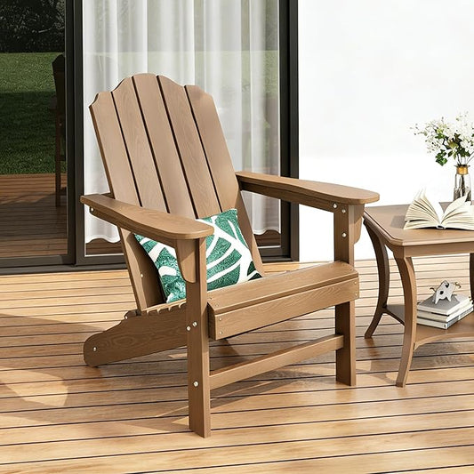 PeakPursuit HDPE Adirondack Chair for Patio, Wood Texture Lawn Chair, Outdoor Patio Furniture for Garden Backyard Deck
