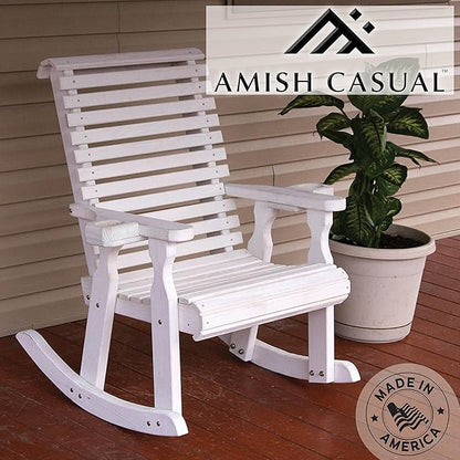 Amish Heavy Duty 600 Lb Roll Back Pressure Treated Rocking Chair with Cupholders (Semi-Solid White Stain)