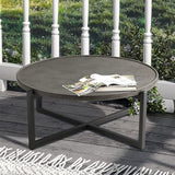 SUNBURY Outdoor Coffee Table Dark Grey, Round Top 12''H x 31.5''W Patio Coffee Table Concrete Finish - Photo 7