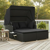 Tangkula Patio Rattan Daybed with Retractable Canopy, Outdoor Wicker Sunbed Lounger with 2 Foldable Side Tables - Photo 2