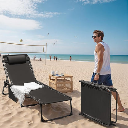 Devoko Lounge Beach Chair for Adults, Outdoor Sun Tanning Chair, Portable Folding Camping Lay Chaise Lounge Chairs for Outside Beach Pool Reading, Sunbathing (1, Black)