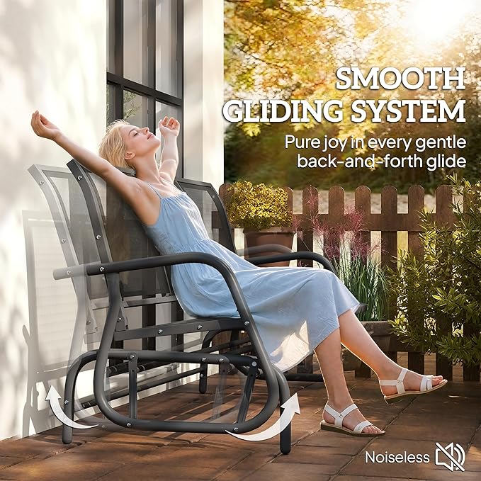 Outsunny 3-Person Patio Glider Bench, Outdoor Porch Glider Swing with 3 Seats, Breathable Mesh Fabric, Metal Frame - Photo 4