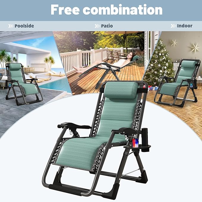 Slsy Zero Gravity Chair, Reclining Lounge Chair with Removable Tray for Indoor and Outdoor - Photo 3