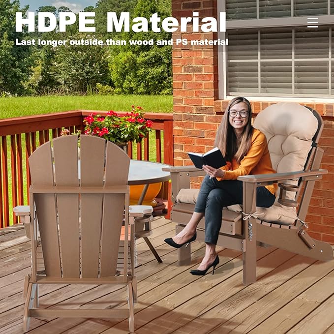 Adirondack Chairs Set of 2 with Cushions & Cup Holders, HDPE Weather Resistant Folding Adirondack Chair for Adults - Photo 6