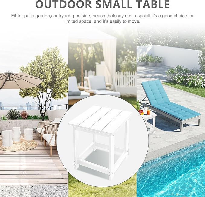 LZRS Adirondack Square Outdoor Side Table for Patio, Pool Composite Patio Table,HDPE End Tables for Backyard,Pool, Indoor Companion, Easy Maintenance & Weather Resistant(White)