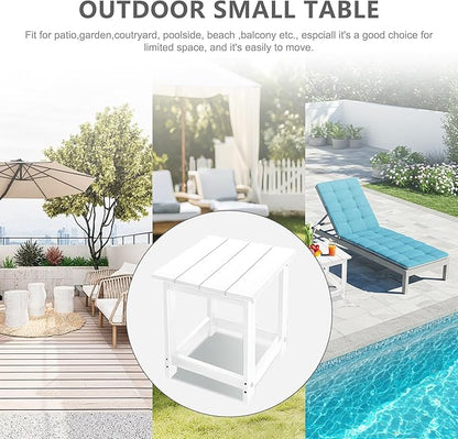 LZRS Adirondack Square Outdoor Side Table for Patio, Pool Composite Patio Table,HDPE End Tables for Backyard,Pool, Indoor Companion, Easy Maintenance & Weather Resistant(White)