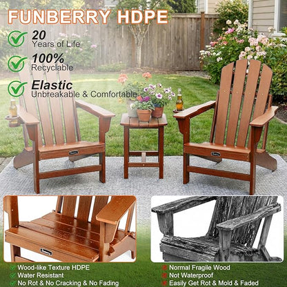 FUNBERRY Folding Adirondack Chairs Set of 4, HDPE Stable Gun-Leg Design Fire Pit Chairs with Cupholder All Weather for Outside