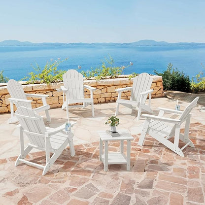 HDPE Adirondack Chairs Set of 2, Salt-Spray & Weather Resistant Outdoor Seating with Hidden Cup Holder for Porch, Poolside, Deck & Coastal Backyard, White