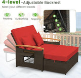 Tangkula Patio Rattan Daybed with 4-Level Adjustable Backrest, Outdoor Wicker Loveseat with Acacia Wood Armrest - Photo 4