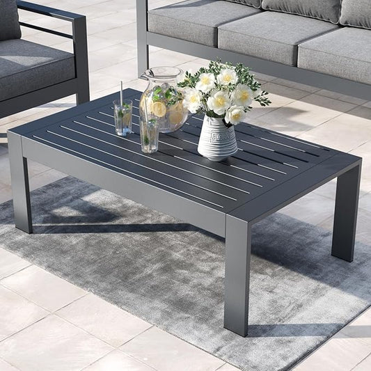 Outdoor Rectangle Patio Aluminum Coffee Tables for Outside, All Weather Patio Slatted Tabletop for Indoor or Outdoor Use