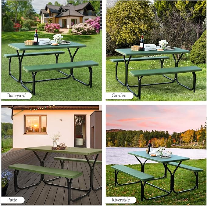 Giantex Picnic Table Bench Set Outdoor Camping All Weather Metal Base Yard Pool Dining Party Garden Patio Lawn Deck - Photo 7
