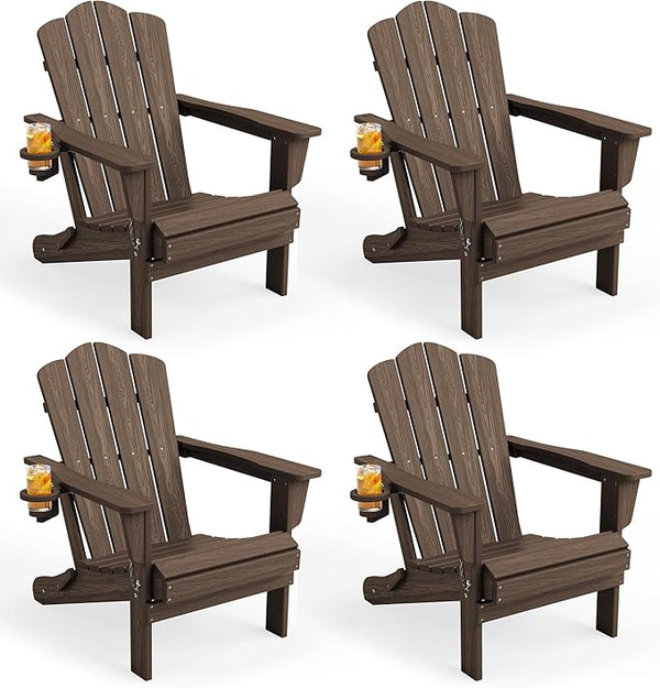 KINGYES Folding Adirondack Chair Set of 4, HDPE All-Weather Patio Chairs with Cup Holder - Photo 1