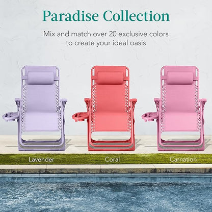 Best Choice Products Adjustable Zero Gravity Chair, Monochromatic Color Folding Patio Recliner w/Side Tray, Headrest - Carnation