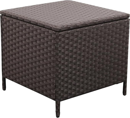Outdoor Wicker Storage Side Table, Patio Brown PE Rattan End Table with Storage, Square Container for Furniture Covers, Toys, and Gardening Tools
