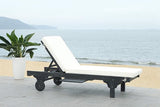 SAFAVIEH Outdoor Collection Newport Black/ Beige Cushion Built-in Side Table Adjustable Chaise Lounge Chair - Photo 2