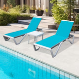 Domi Outdoor Lounge Chair Set of 3, Aluminum Patio Chaise Lounge with 5 Position Adjustable Backrest and Wheels - Photo 1