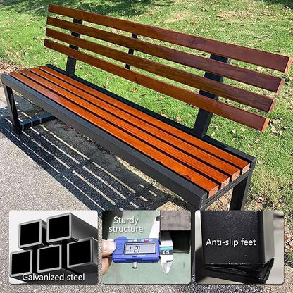 Metal Garden Bench, Outdoor Benches Weatherproof with Cast Iron Frame, Gym Shopping Mall Rest Row Chair for Porch, Patio, Lawn, Balcony, Backyard