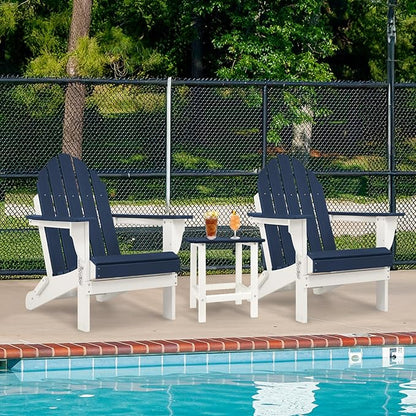 Aoodor HDPE Outdoor All-Weather Folding Adirondack Chair for Patio, Garden, Backyard, Lawn, Fire Pit, Navy Blue