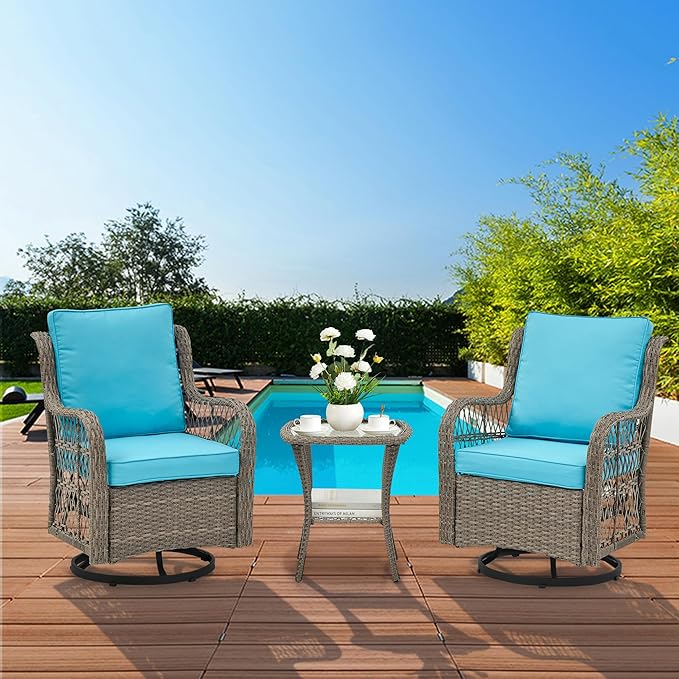 GAOMON 3 Pieces Outdoor Swivel Rocker Chair Set of 2 with Small Side Table, 360-Degree Swivel Rocking Chair - Photo 3