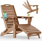 Ciokea Folding Adirondack Chair with Retractable Ottoman Fire Pit Patio Chair with Pull Out Foot Rest Weather Resistant - Photo 1