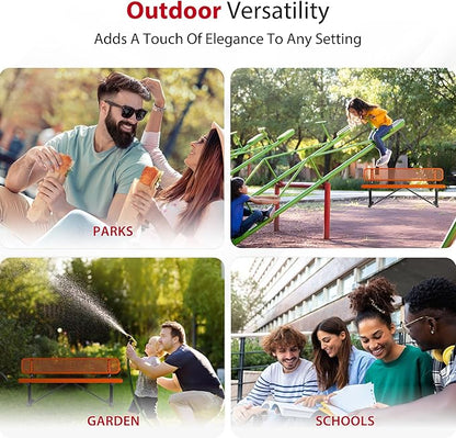 Leisure Craft Metal Outdoor Bench with Back - 6 Foot Heavy Duty Bench Seating for Garden, Porch, Picnic, Park, Expanded Metal, Thermoplastic Coating, Commercial Grade Furniture Made in USA - Orange