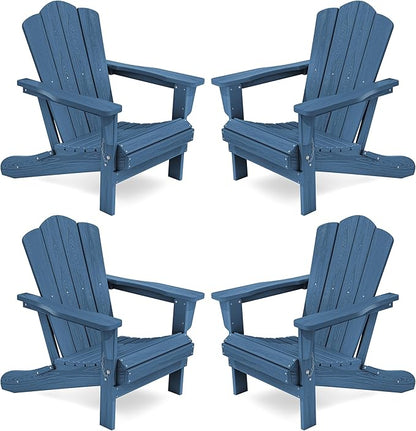KINGYES Folding Adirondack Chair Set of 4, HDPE All-Weather Adirondack Chair, Navy