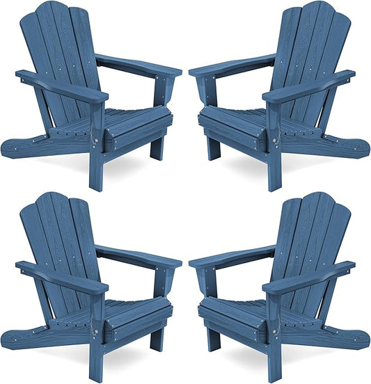 KINGYES Folding Adirondack Chair Set of 4, HDPE All-Weather Adirondack Chair, Navy