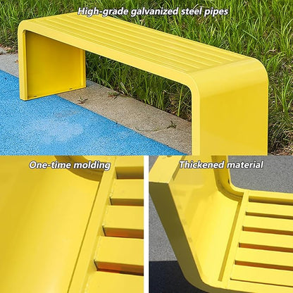 Metal Garden Bench, Weatherproof Backless Patio Benches, Outdoor Park Bench, Front Porch Bench, Pool Deck Bench, Choice of Colours, for Park, Yard, Porch, Lawn(Orange,39.4in/100cm)