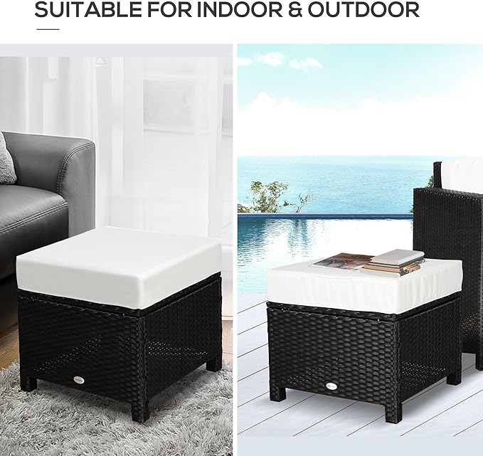 Outsunny 2 Piece 20" Patio Wicker Ottoman with Thick Padded Cushion, Multipurpose Outdoor PE Rattan Footrest - Photo 7