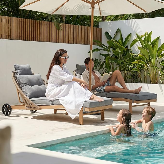 Patio Chaise Lounge Chairs, Oversized Lounge Chair Outdoor with Cushions, Patio Lounger Chairs with Wheels - Photo 7