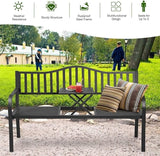 HAPPYGRILL Outdoor Garden Bench Metal Patio Loveseat Benches with Pullout Table for Yard Lawn Porch - Photo 4