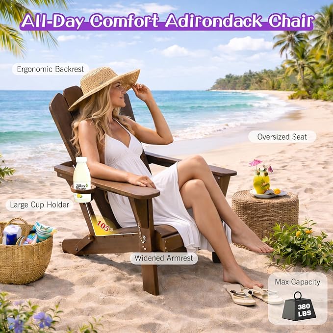Domi Folding Adirondack Chair Set of 6, HDPE All-Weather Adirondack Chairs with Cup Holder - Photo 4