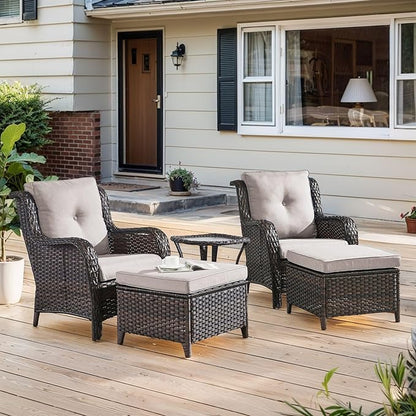 Belord Outdoor Wicker Furniture 5 Pieces Patio Furniture Set Patio Chairs with Ottomans and Side Table Conversation Set for Porch Garden Deck Balcony Poolside