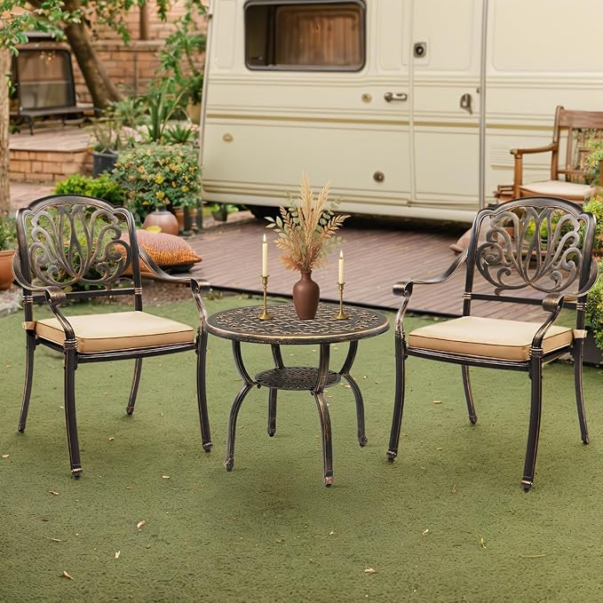 Outvita Patio Side Table, 23.6in Outdoor Round Cast Aluminum Bistro Table and Antique Design for Backyard Porch Pool - Photo 8
