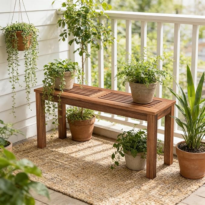 ERGOMASTER Wooden Backless Outdoor Bench Set of 1, 2-Person Indoor Outdoor Patio Dining Benches for Backyard, Lawn, Porch, Garden