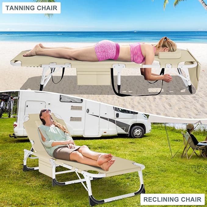 Slsy Folding Chaise Patio Lounge Chairs, Outdoor Reclining Patio Chairs, Heavy Duty Patio Chairs Chaise Lounges for Tanning, Poolside, Beach, Lawn, Camping