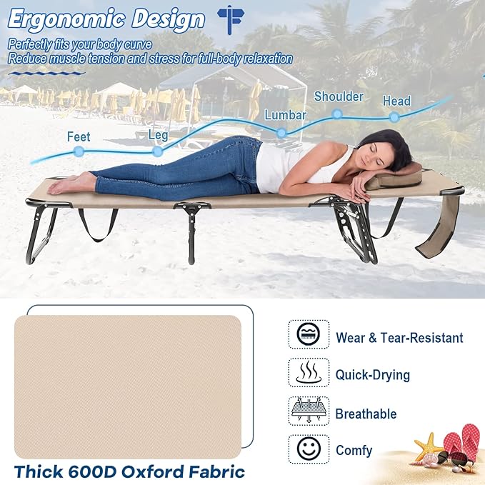 HAPPYGRILL Foldable Chaise Lounge Chair with Face Hole & Detachable Pillows - Photo 8