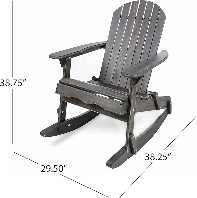 Christopher Knight Home Malibu Outdoor Acacia Wood Adirondack Rocking Chair, Dark Grey - Photo 3