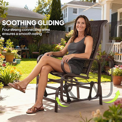 Outsunny Outdoor Glider Chair Set of 2, Gliders for Outside Patio with Smooth Gliding Mechanism and Lightweight Construction for Backyard, Brown